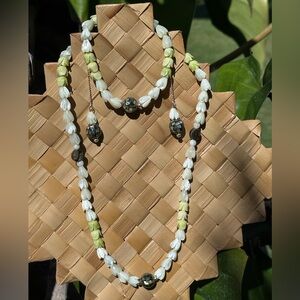 Pua Pakalana, Pīkake, & Paua Jewelry Set w/ .925 Sterling Silver Handmade